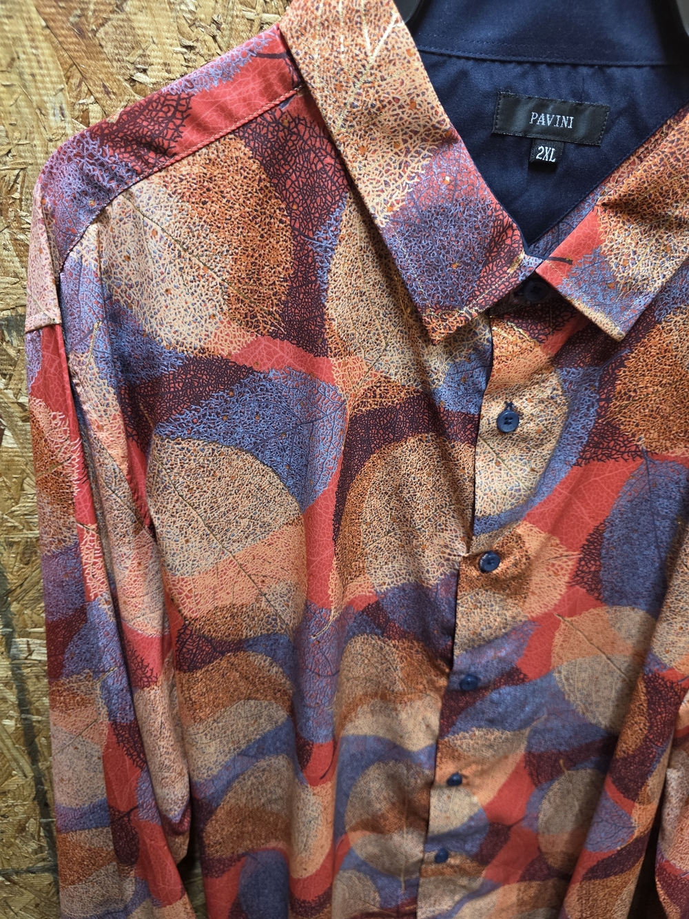 Men's Abstract Pattern Button-Up Shirt - Red/Blue - Picture 2 of 8